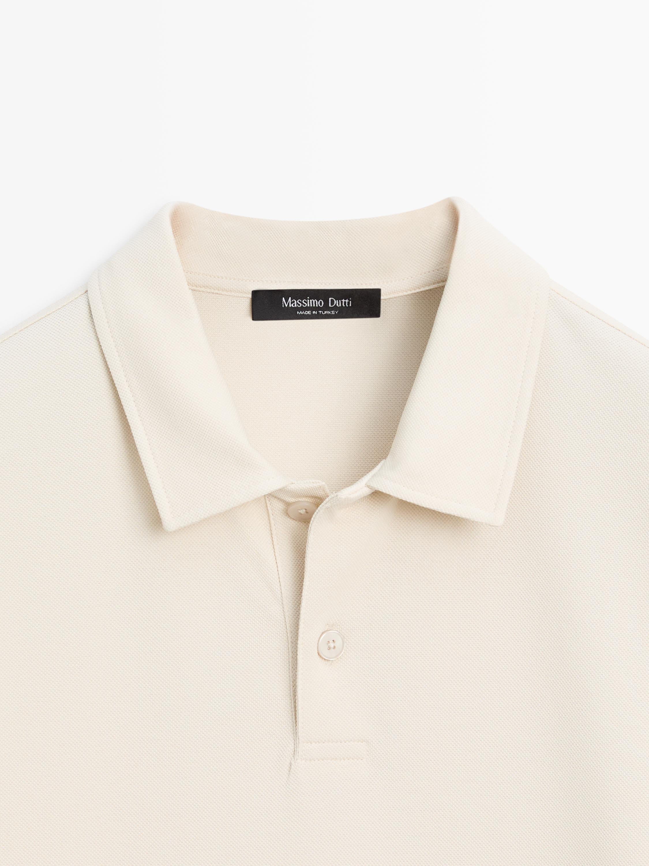 Long sleeve mercerised cotton piqué polo shirt